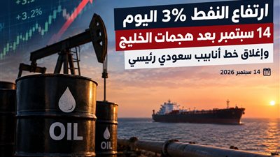 ارتفاع النفط 3% اليوم 14 سبتمبر 2026 بعد هجمات الخليج